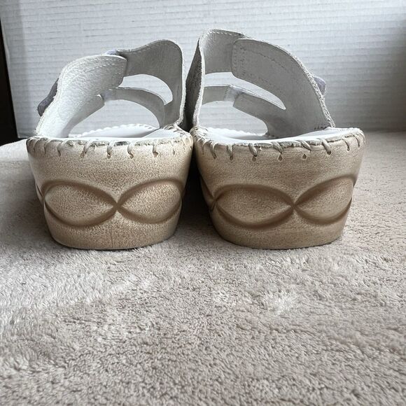 David Tate White w/ Crackle Bronze Leather Wedge Heel Slide Sandals Women 10 N - Picture 11 of 16